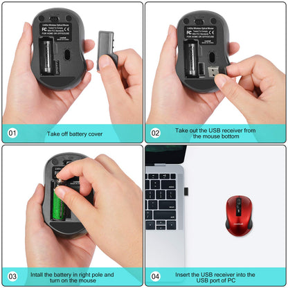 LeadsaiL Wireless Computer Mouse, 2.4G Portable Slim Cordless Mouse Less Noise for Laptop Optical Mouse with 4 Buttons for Laptop, Desktop, MacBook
