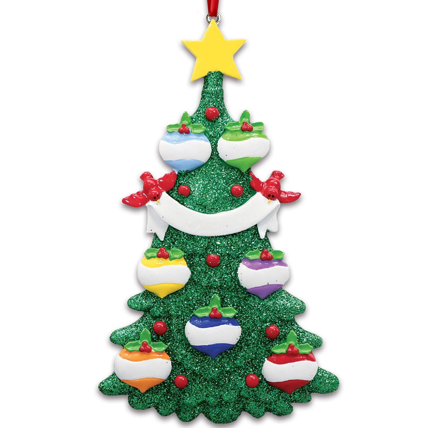 3D Baubles Family of 7 Christmas Ornament 2025 Personalized Family Christmas Ornaments 2025 | Red Cardinals in Green Personalized Tree Ornaments Customizable Gifts Xmas Balls of Seven Ornament Star