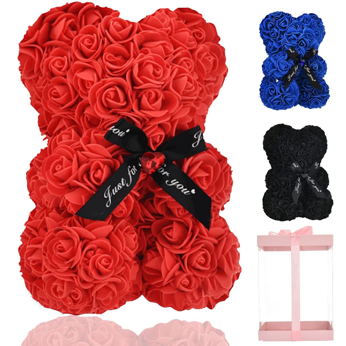 Lgv Flower Rose Bear,Romantic Gift for Valentine's Mother's Day, Christmas, Birthday,Girl Friend Her Mom Female Wife with Artificial Heart-Shaped Diamonds Red