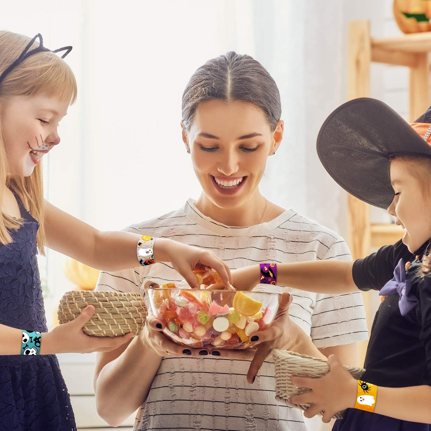 CCINEE 48pcs Halloween Slap Bracelets Assorted Bulk Pumpkin Zombie Witches Snap Bracelet Wristbands for Kids Halloween Party Gift Bag Filler Supply…