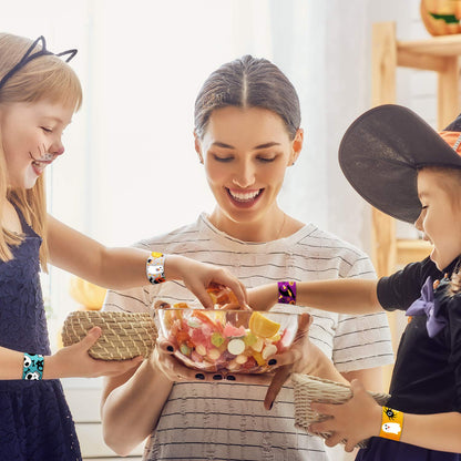 CCINEE 48pcs Halloween Slap Bracelets Assorted Bulk Pumpkin Zombie Witches Snap Bracelet Wristbands for Kids Halloween Party Gift Bag Filler Supply…
