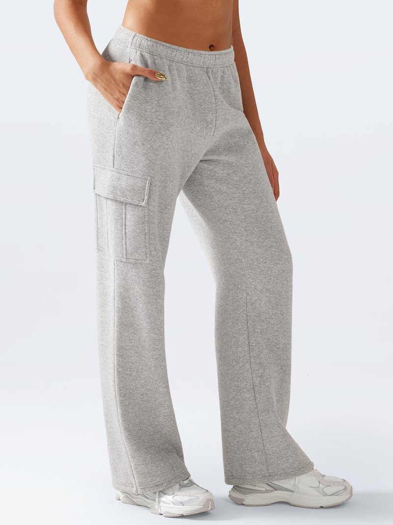 YEOREO Sweatpants Womens Cargo Pants Fleece Lined Wide Leg Joggers Baggy Drawstring Nairi Sweat Pants with Pockets Slate Gray M