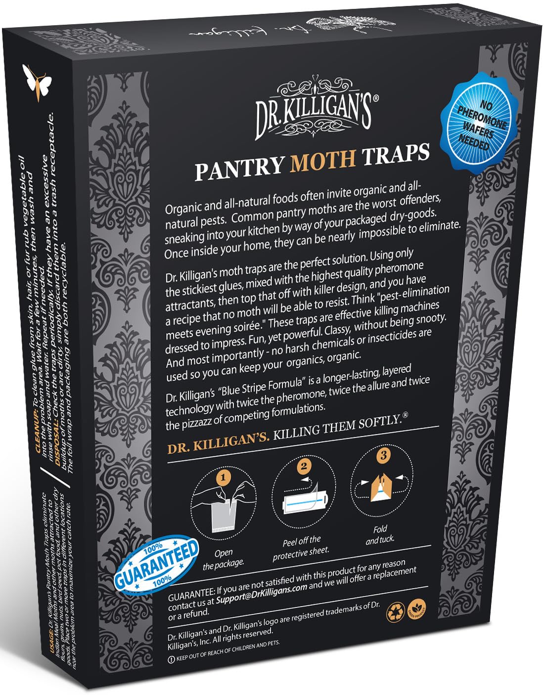 Dr. Killigan's Premium Double Potent Pantry Moth Traps with Pheromones Prime, Sticky Indian Meal Moth Traps for Kitchen, How to Get Rid of Moths in House, Organic Moth Pheromone Traps (6 Pack, Black)
