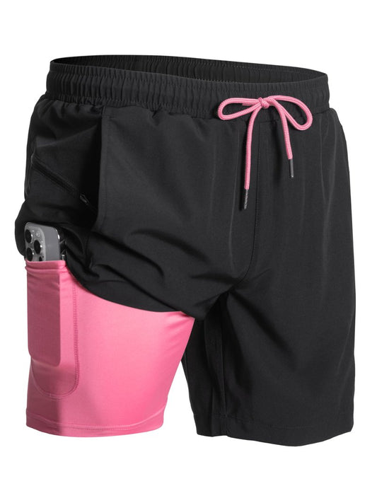 NORTHYARD 2 in 1 Men's Swim Trunks 7" Quick Dry Board Shorts with Compression Liner Swimsuit Bathing Beach Short with Pockets Black L