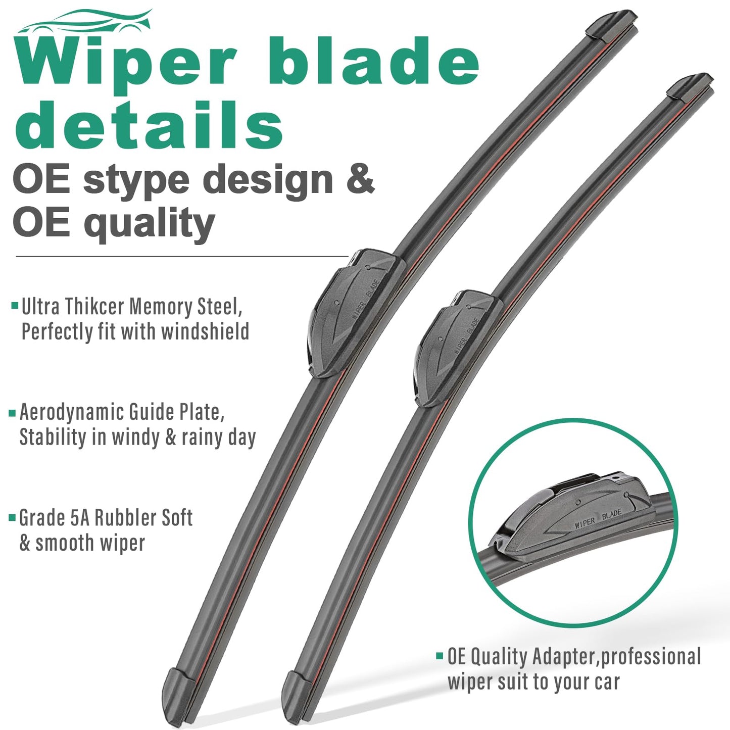 15" 15" 13" Windshield Wiper Blades Replacement for Jeep Wrangler 2007-2017 / Jeep Wrangler JK 2008-2018 Premium All Weather Front Rear Wipers Set - OEM Quality (Pack of 3)