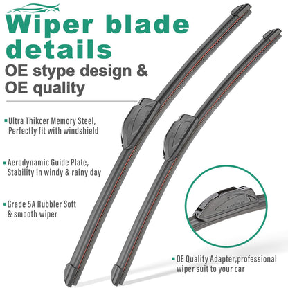 15" 15" 13" Windshield Wiper Blades Replacement for Jeep Wrangler 2007-2017 / Jeep Wrangler JK 2008-2018 Premium All Weather Front Rear Wipers Set - OEM Quality (Pack of 3)