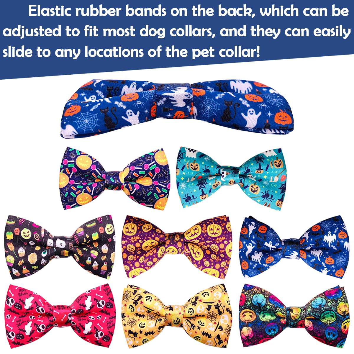 PET SHOW 10pcs Halloween Small Dog Bow Ties for Medium Dogs Puppies Rabbit Cat Detachable Bowties with Elastic Bands Attach to Collar Pet Grooming Collar Attachment Accessories