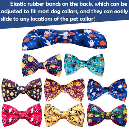 PET SHOW 10pcs Halloween Small Dog Bow Ties for Medium Dogs Puppies Rabbit Cat Detachable Bowties with Elastic Bands Attach to Collar Pet Grooming Collar Attachment Accessories