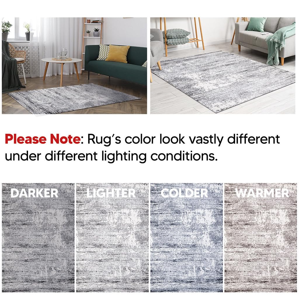 Keen Home Design Area Rugs - Non-Shedding, Thick Pile Abstract Rugs for Kitchen, Living Room, Bedroom, Dining Room, Entryway (Abstract Cream/Grey, 7'3" x 10'2")
