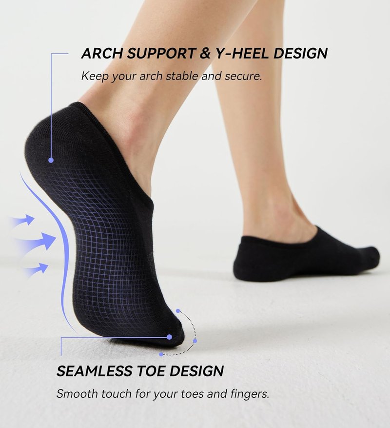 FITRELL No Show Socks for Women - Cotton Cushioned Athletic Ankle Socks | 5-8 Pairs, Non-Slip Design