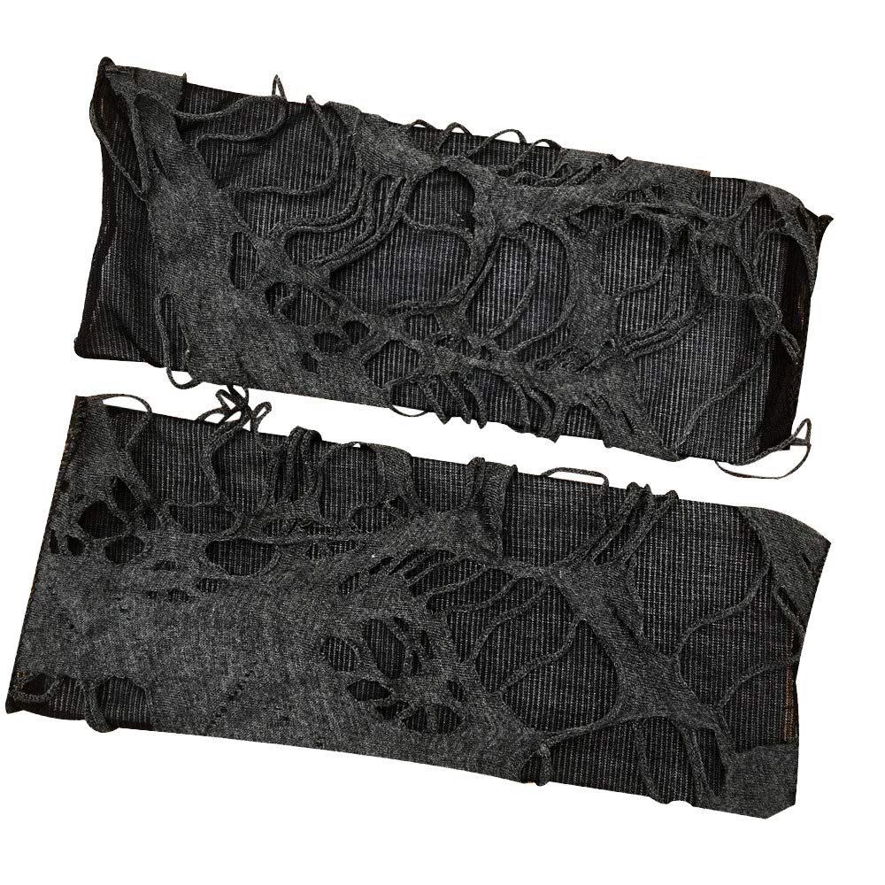 Mrotrida Women's Punk Fingerless Glove Cosplay Ripped Gloves for Halloween Costume Party 1Pair (Black Short Style)