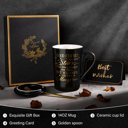 Best Friend Birthday Gifts for Women, Friendship Gifts for Women, Unique Birthday Valentines Day Gift Ideas for Her, Friends Female, Besties, BFF Ceramic Marble Coffee Mug Gift Box Printed Gold 14 oz