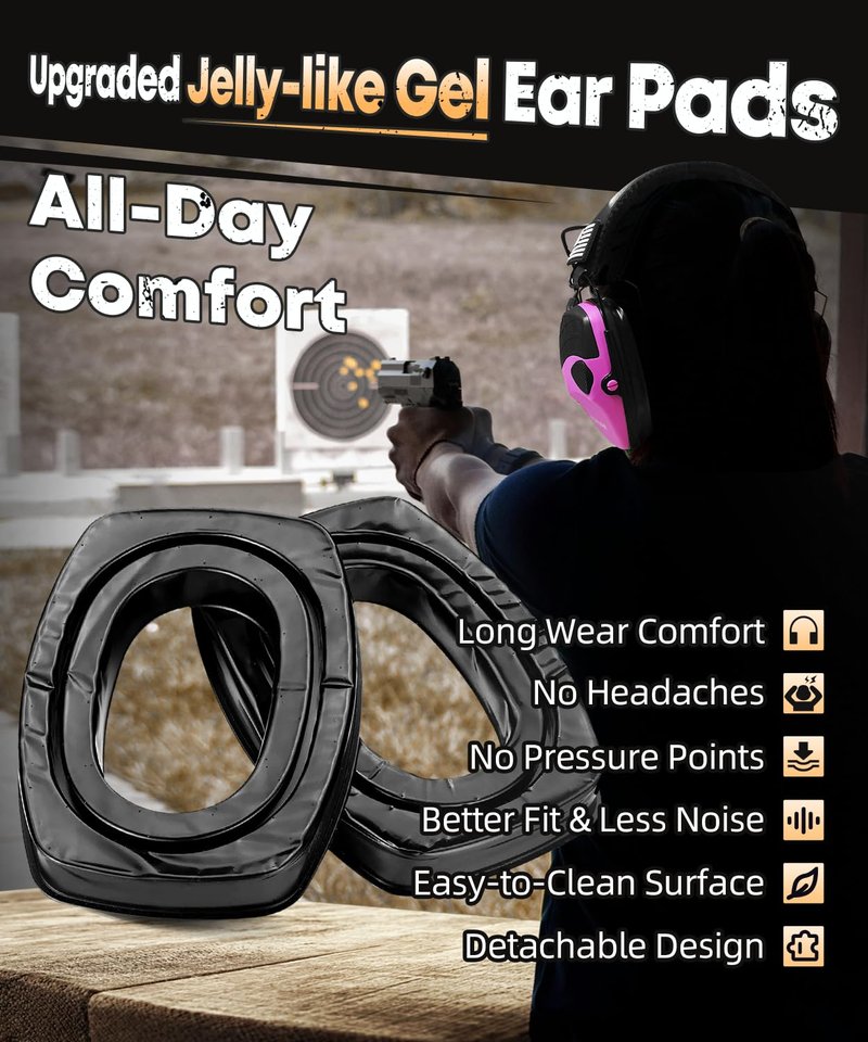 ZOHAN Safety Ear Protection with Gel Ear Pads, 4X Sound Amplification, Impact Hearing Protection 23dB NRR for Hunting, Range Use(Gel-Black+Purple)
