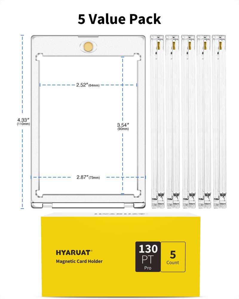 HYARUAT 130pt Magnetic Card Holders for Trading Cards - 5 Pack White Clear One Touch Hard Cases with Stronger Magnet, UV Protection