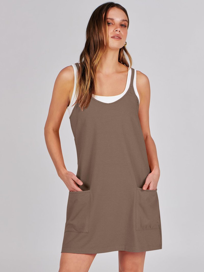ANRABESS Women Athletic Dress Summer Tennis Workout Active Sports Mini Romper Dress Built in Shorts Travel Vacation Clothes Coffee Small