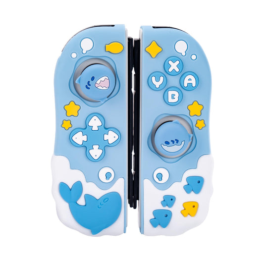 GeekShare Protective Case for Switch Joy Con Controllers,Soft Silicone Protective Cover with 2 Thumb Grips Compatible with Switch/OLED Joy Cons - Shark Party
