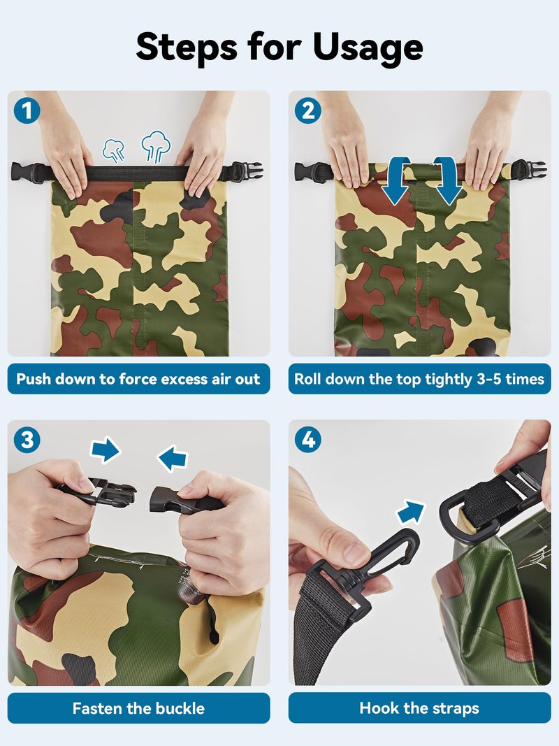 HEETA Waterproof Dry Bag for Women Men, Roll Top Lightweight Dry Storage Bag Backpack with Emergency Whistle for Travel, Kayaking, Boating, Camping, Beach, Cruise Ship Essentials (New Camouflage, 10L)