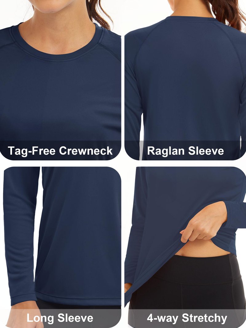 MAGCOMSEN UV Shirts for Women Long Sleeve Shirts Casual Fishing Tee Shirts for Women Workout Shirts for Women Lightweight Athletic Shirts Women Navy