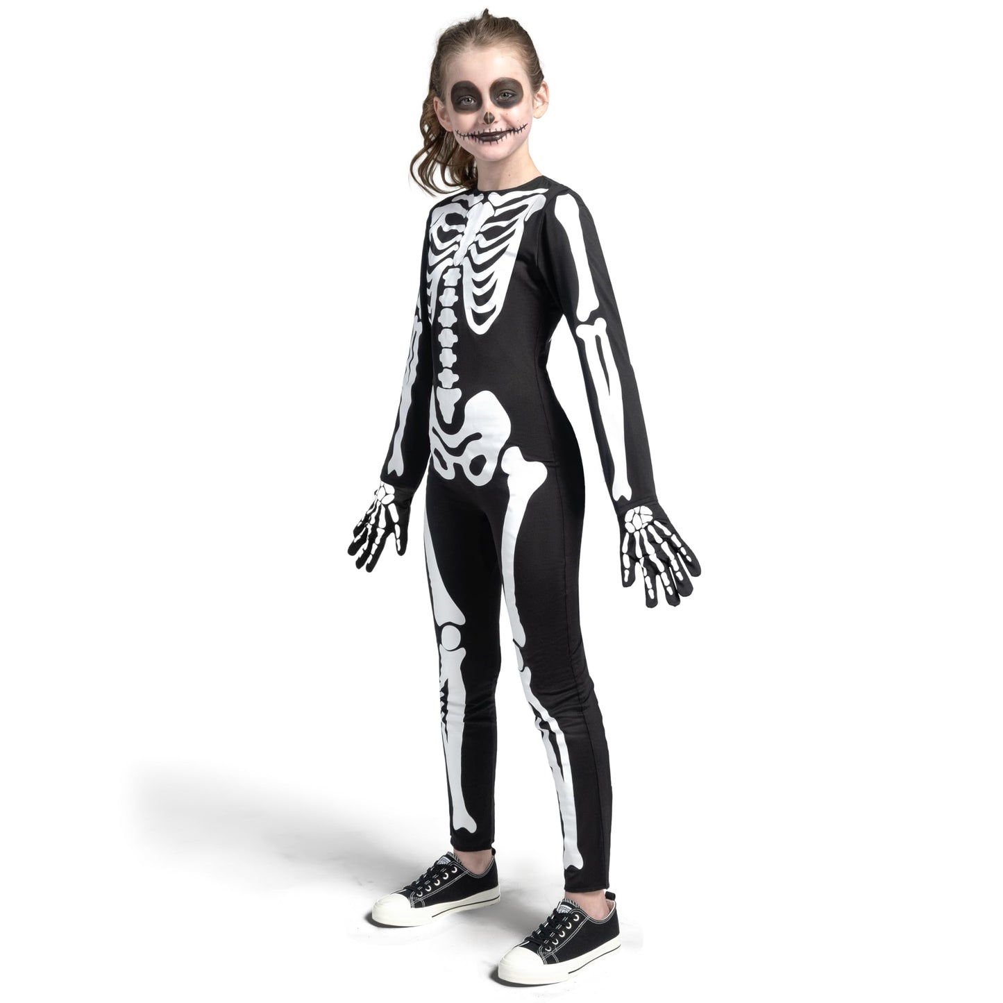 Spooktacular Creations Halloween Kids Skeleton Costume, Unisex Glow in the Dark Skeleton Jumpsuit with Gloves for Boys, Girls (Large(10-12 yrs))