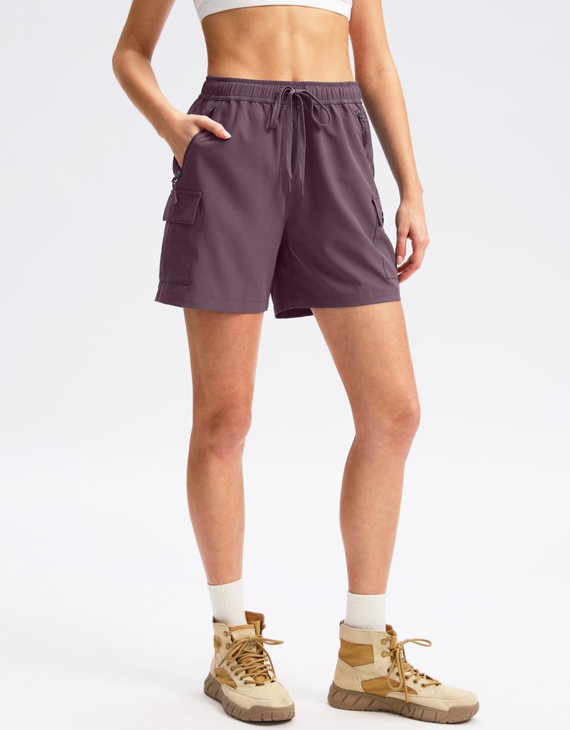 SANTINY Women's 5''/ 7''/9'' Hiking Cargo Shorts Quick Dry Lightweight Summer Shorts for Women Athletic Golf Zipper Pockets(Dusty Purple_XL)
