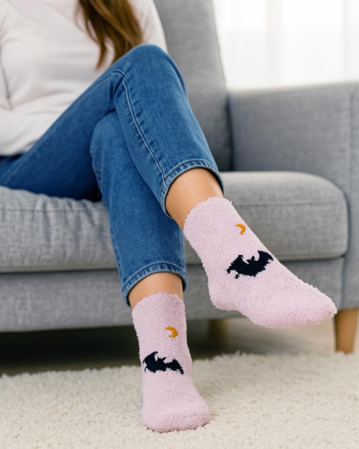 Century Star Plush Halloween Socks-Womens Anti Slip with Grip Soft Warm Cozy Socks 3 Pairs Halloween Pattern One Size