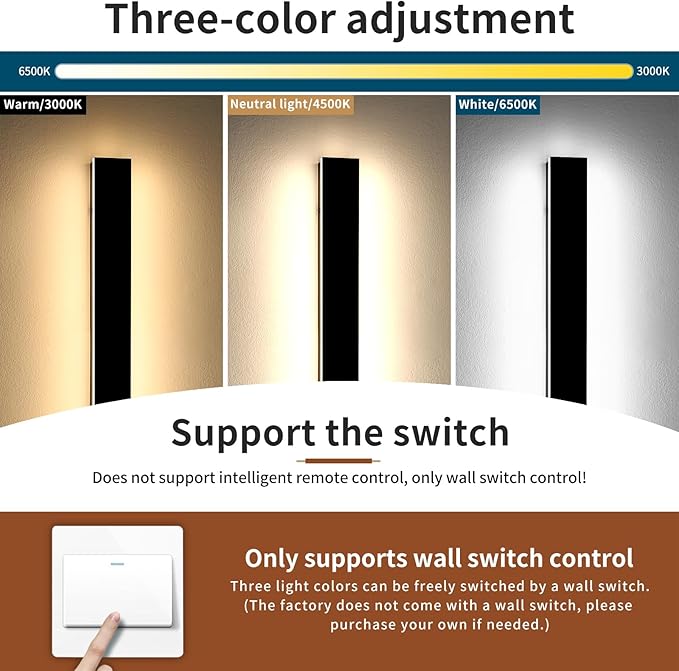 2 Pack Long Linear Outdoor Wall Light, 57inch LED Modern Wall Sconce, 3 Color 3000K/4500K/6000K, 50W, IP65 Waterproof, Exterior Porch Lighting Fixture for House, Garden, Garage