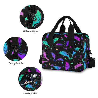 MNSRUU Insulated Lunch Bag Halloween Luminous Bats Women Lunch Tote Men Lunch Cooler Bag Reusable Leakproof Lunch Bag For Work School