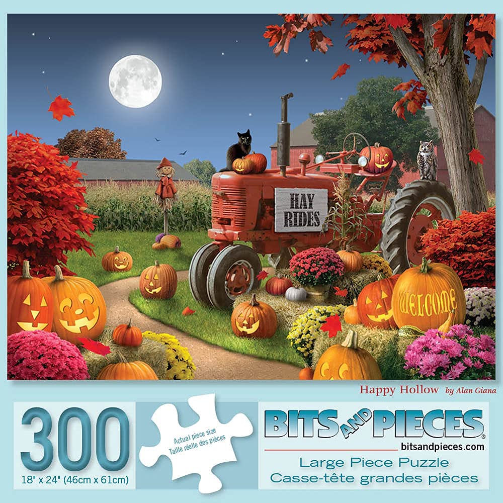 Bits and Pieces – Large 300 Piece Jigsaw Puzzle for Adults – ‘Happy Hollow’ –Halloween Jigsaw Puzzle by Artist Alan Giana …, Completed Puzzle Size: 18" x 24"