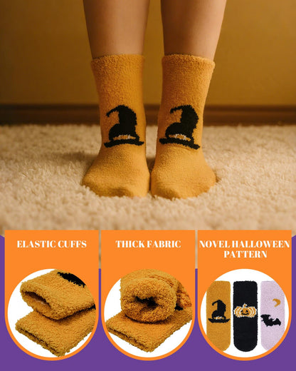 Century Star Plush Halloween Socks-Womens Anti Slip with Grip Soft Warm Cozy Socks 3 Pairs Halloween Pattern One Size