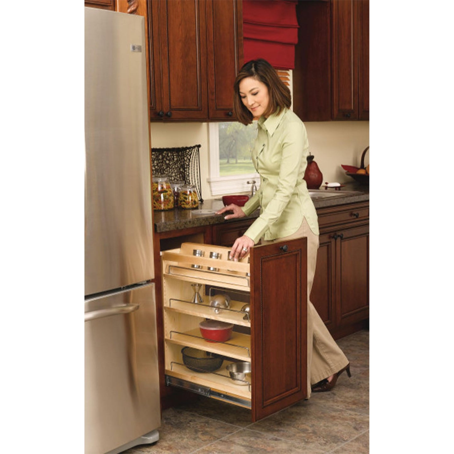 Rev-A-Shelf 6.5" Pullout Kitchen Cabinet Storage Organizer Slide Out Pantry Spice Rack with Adjustable Shelves, Natural Maple, 448-BC-6C