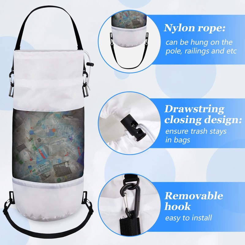 2 Packs Portable Boat Accessories Mesh Trash Bags Trash Can Garbage Container for Boat Kayak Camper Fishing Cabin Storage Men Women Adults(Black, White)