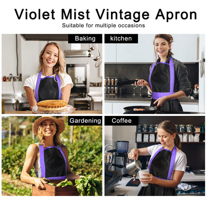 Violet Mist Cute Lovely Retro Aprons for Women Girls Lady Sexy Vintage Aprons Black Purple Vintage 50s Apron Halloween Christmas Apron Cooking Kitchen Ruffle Apron for Housewife Waitress Mother's Gift