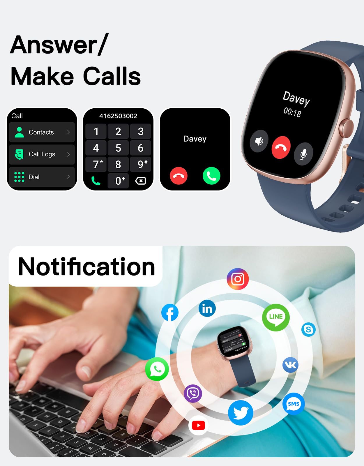 Fitness Tracker 2025 Ver. (Answer/Make Calls), 1.85" Smart Watch Fitness Watches for Women Men with 24/7 Heart Rate Blood Oxygen Monitor Sleep Tracker 100+ Sport Modes IP68 Waterproof (Blue)