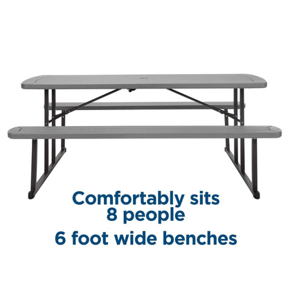 COSCO Outdoor Living 6 ft. Folding Picnic Table, Dark Gray Wood Grain Resin with Gray Steel Legs