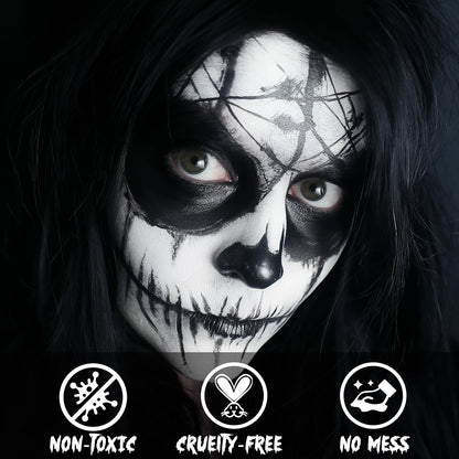 nsxsu Halloween Makeup Kit, White + Black Face Paint 110g(3.9oz ), Face Painting Kit for Kids and Adults, Body Paint Kit with Brushes for Halloween SFX Makeup Cosplay Skull Clown Art Theater
