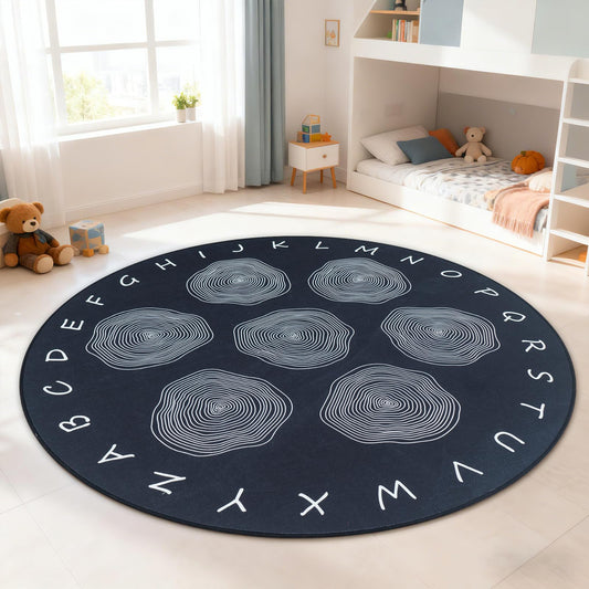 Large Classroom Rugs, ABC Alphabet Educational Area Rug for Kids,6ft Non-Slip Circle Abstract Carpet for Girls and Boys Bedroom,Carpet for Elementary Classroom,Play Rug 7 Seats,Nursery Rugs Washable