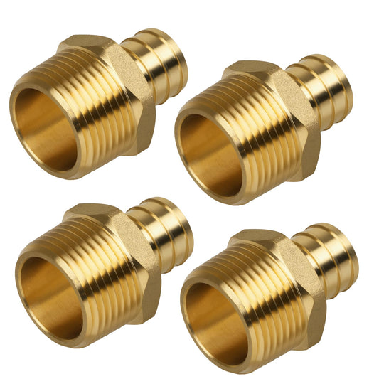 JUWO PEX Fitting, 3/4" Male NPT to 3/4" PEX Adapter for Plumbing Repairs or Remolding, Sturdy and Durable Brass Crimp Fitting (4 Pack)