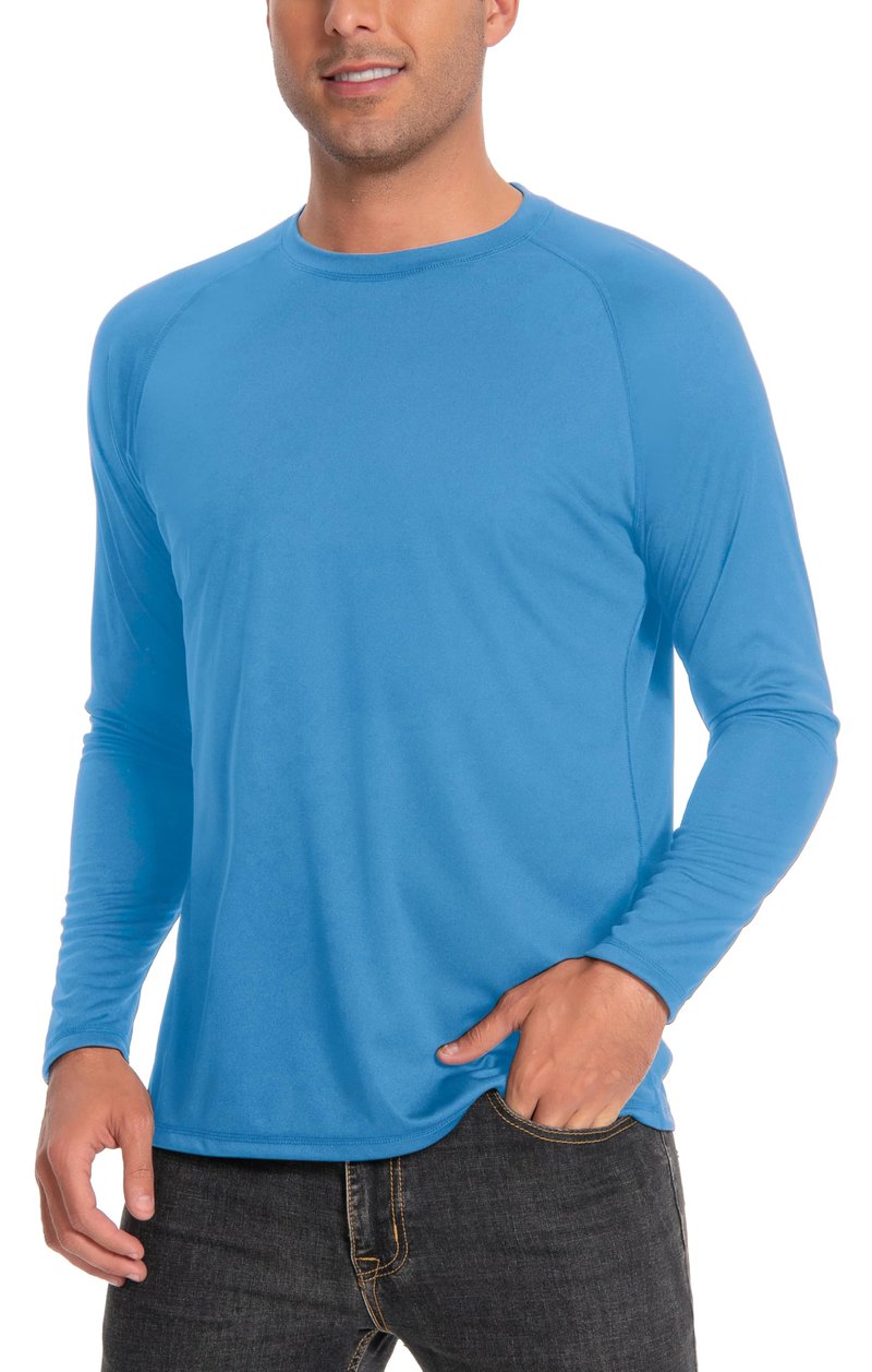 Runceptual Men's Sun Protection Shirts UPF 50+ UV Long Sleeve Rash Guard Shirts Lightweight Quick Dry for Fishing Swimming Running Hiking Powder Blue L