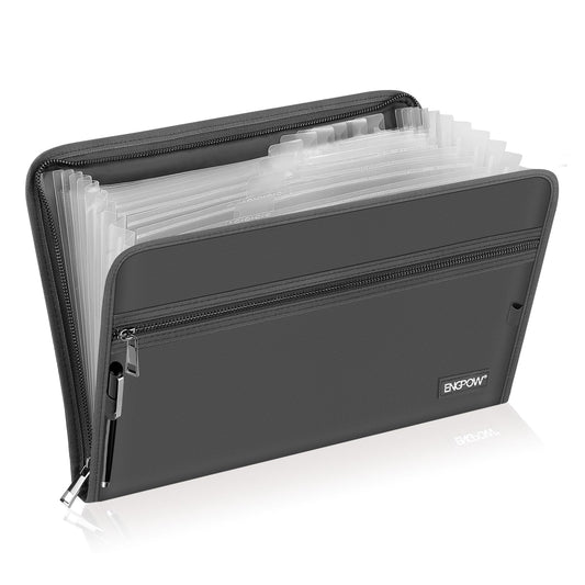 ENGPOW Accordion File Organizer,Fireproof 13 Pockets Expanding File Folder,Document Organizer Folder with Zipper＆Labels,Portable Home Travel Safe Storage for Letter A4 Files and More,Gray