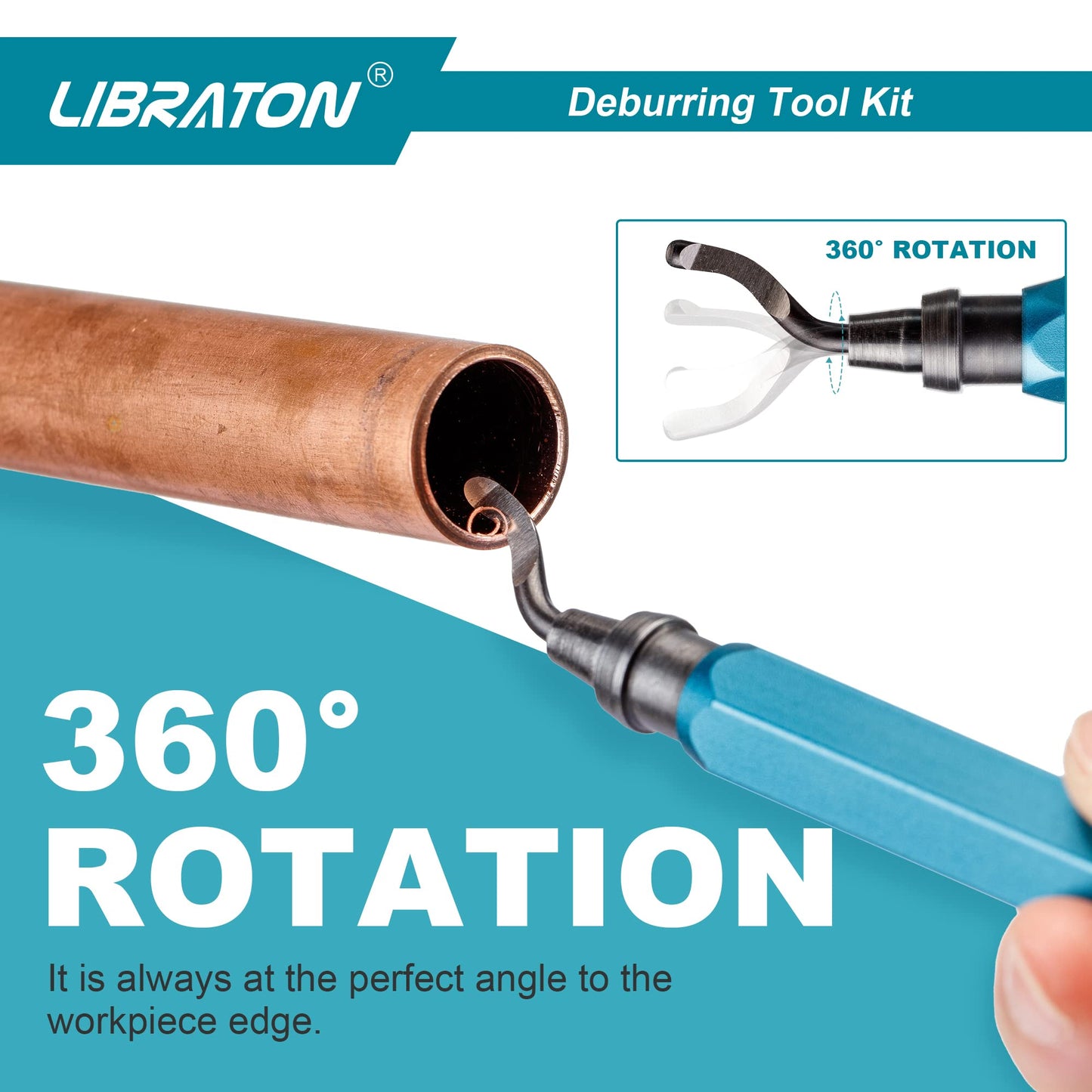 Libraton Deburring Tool with 11PCS High Speed Steel Blades, Aluminum Handle, 360 Degree Rotary Design Burr Remover for Metal, Resin, Aluminum, Copper, Plastic, 3D Printing, Wood