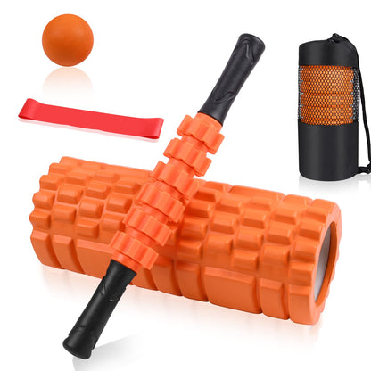 5 in 1 Foam Roller Set: Trigger Point Roller, Yoga Stick, Massage Ball, Fitness Stretching Strap, Carrying Bag, Towel for Deep Muscle Massage, Pilates and Yoga