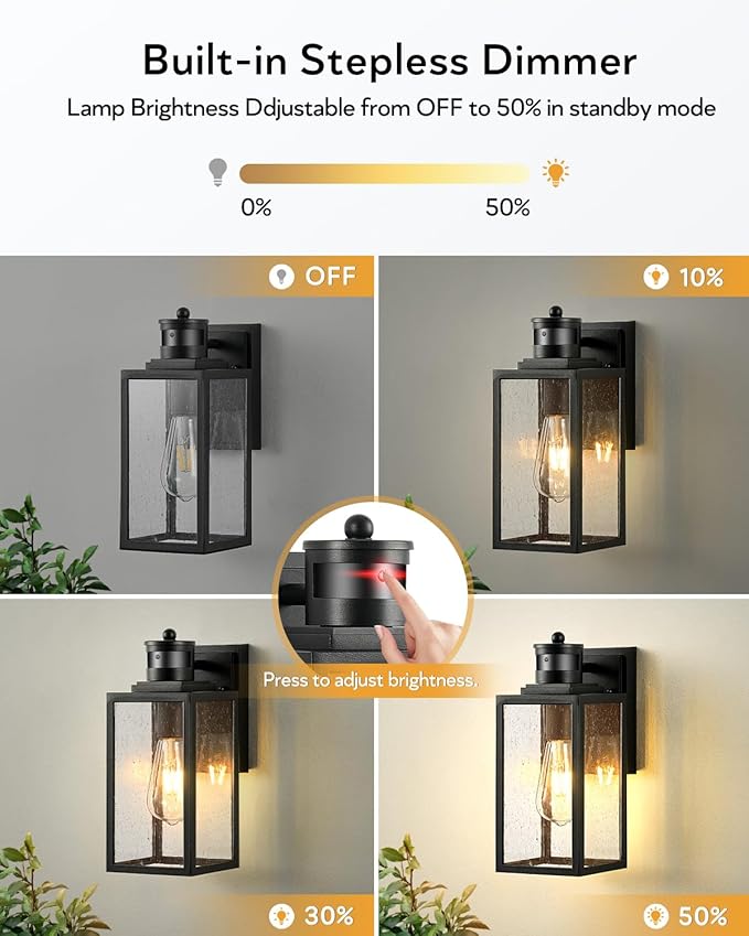 VIANIS 2 Pack Motion Sensor Outdoor Wall Lights, Matte Black Outside Lighting Fixtures for House, Exterior Porch Lights Wall Mount Sconce, Waterproof Dusk Dawn Sensor Coach Lanterns Outdoor Wall Lamps