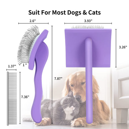 WOPQAEM Slicker Brush for Dogs, Long Pin Dog Grooming Brush for Goldendoodles, Poodles, Doodles & More, Includes Bonus Pet Comb, Perfect for De-Shedding, Dematting & Reducing Tangles. Large, Purple