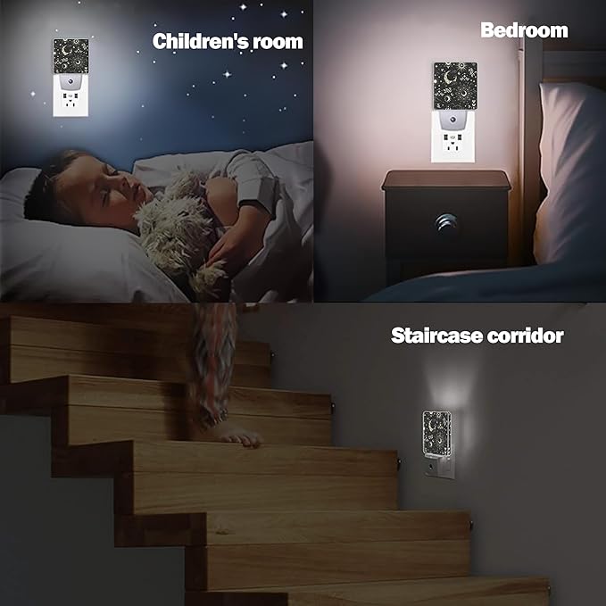Stars Moon Black Sky Night Light Plug in Wall Lamp Smart Dusk to Dawn Sensor for Home Decorative, Kids Room Bedroom Bathroom Kitchen Hallway Gifts