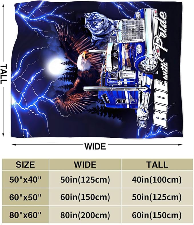 Truck Blanket Decor Gifts for Trucker, Truck Flannel Fleece Fuzzy Lorry Throw Blankets, Soft Warm Cozy Plush Eagle Wolf Blanket for Bed Couch Living Room Stuff Decoration for Kids Adult 50"x40"