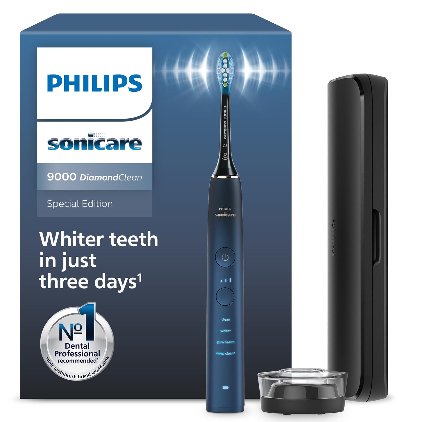 Philips Sonicare DiamondClean 9000 Series Power Electric Toothbrush Special Edition - Sonic Brush, Dark Blue, 1 X C3 Premium Plaque Control Brush Head (Model HX9911/88)