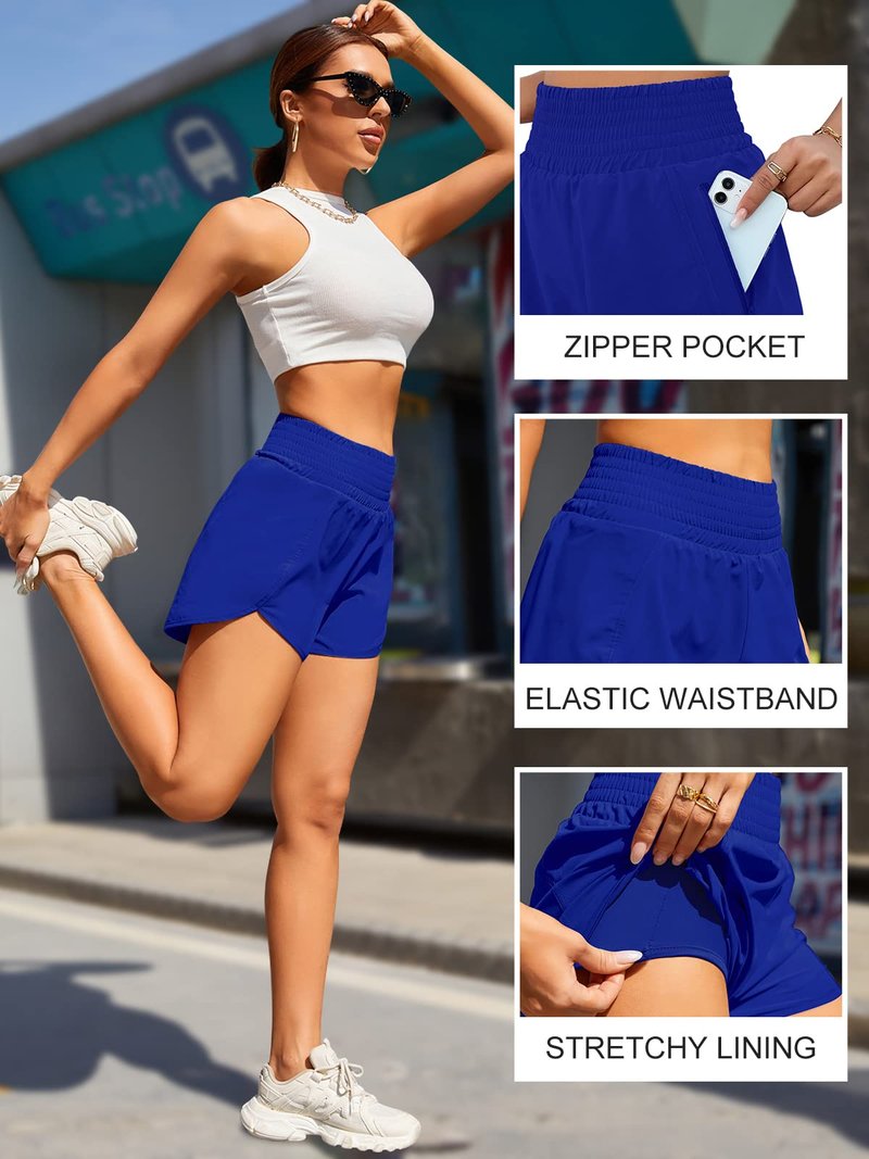 BMJL Women's Athletic Shorts High Waisted Running Short Pocket 2.5" Sporty Shorts Gym Elastic Workout Shorts(S,RoyalBlue)