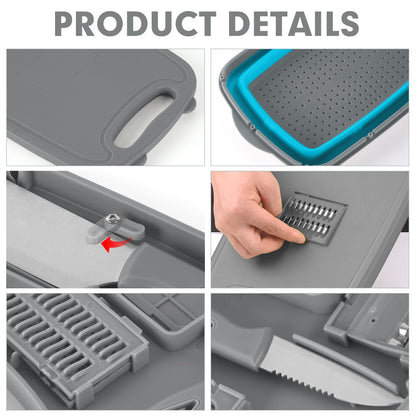 HI NINGER camping cutting board, Collapsible Chopping Board with Colander, 9-In-1 Multi Chopping Board Kitchen Vegetable Washing Basket for Camping,Camping Gifts Camping Accessories for RV Campers