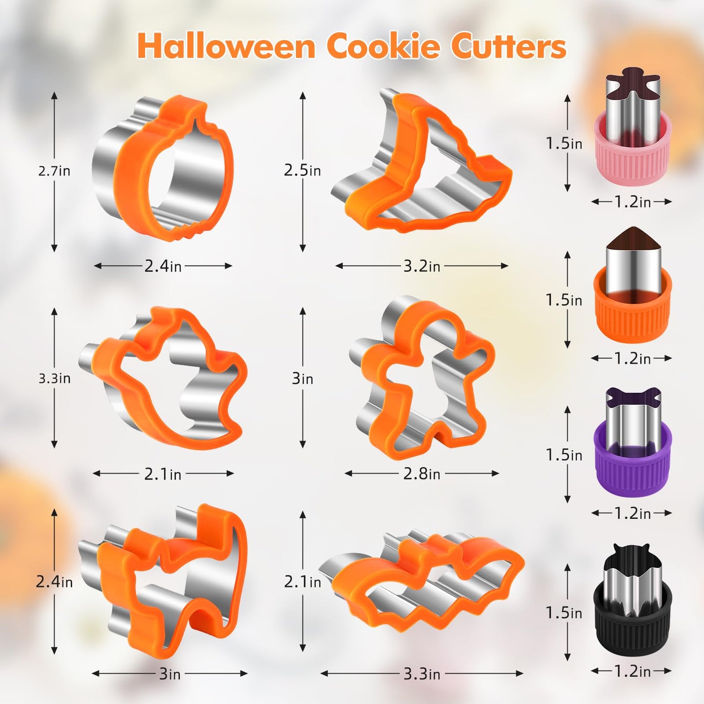 NPET 10Pcs Halloween Cookie Cutters for Kids Lunch, DIY Uncrustable Kids Lunch Sandwich Cutters Peanut Butter & Jelly Halloween Cookie Cutter Gifts Press for Boys Girls Orange