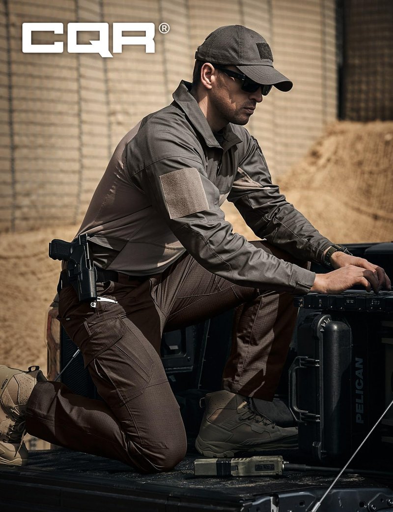 CQR Men's Tactical Pants, Water Resistant Ripstop Cargo Pants, Lightweight EDC Work Hiking Pants, Outdoor Apparel, Raider Mag Pocket Dark Brown, 36W x 32L
